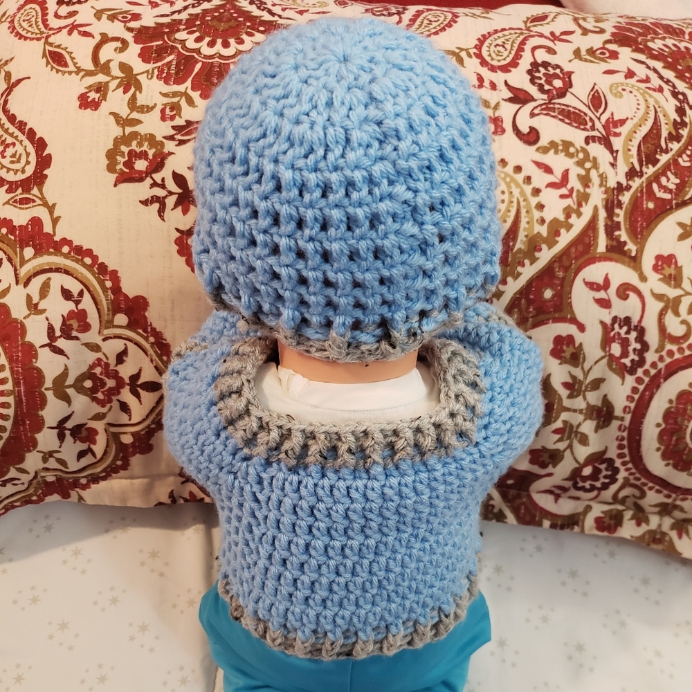 Crochet  Blue &gray baby sweater ans beanie *